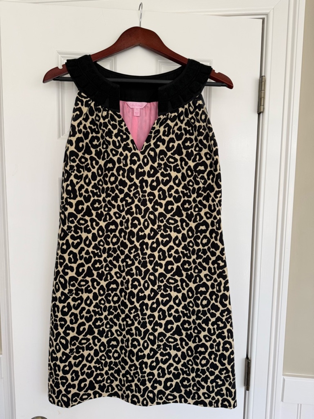 Lilly Pulitzer Leopard Print Shift Dress with Black Trim